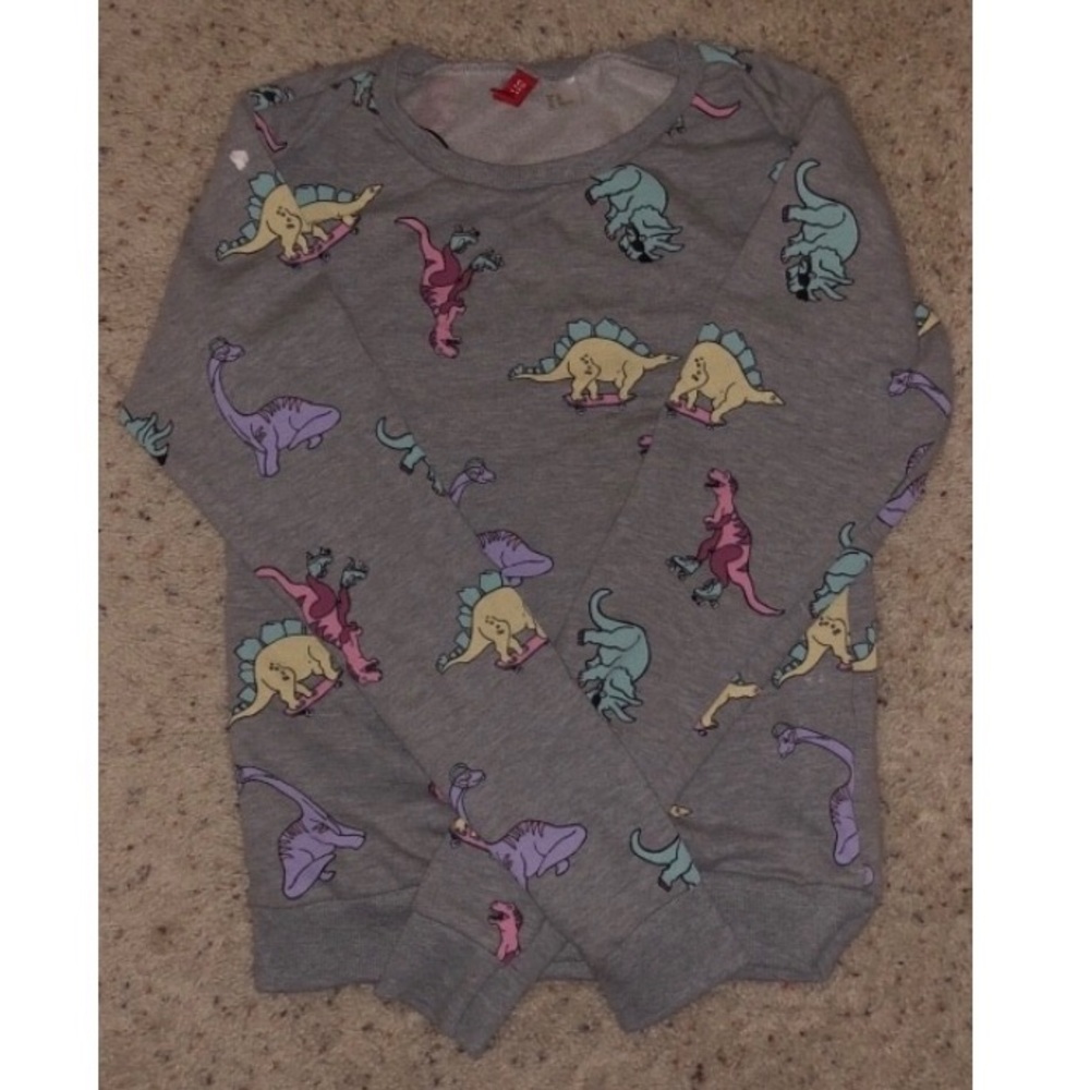 H&M gray/ pastel dinosaur sweater
